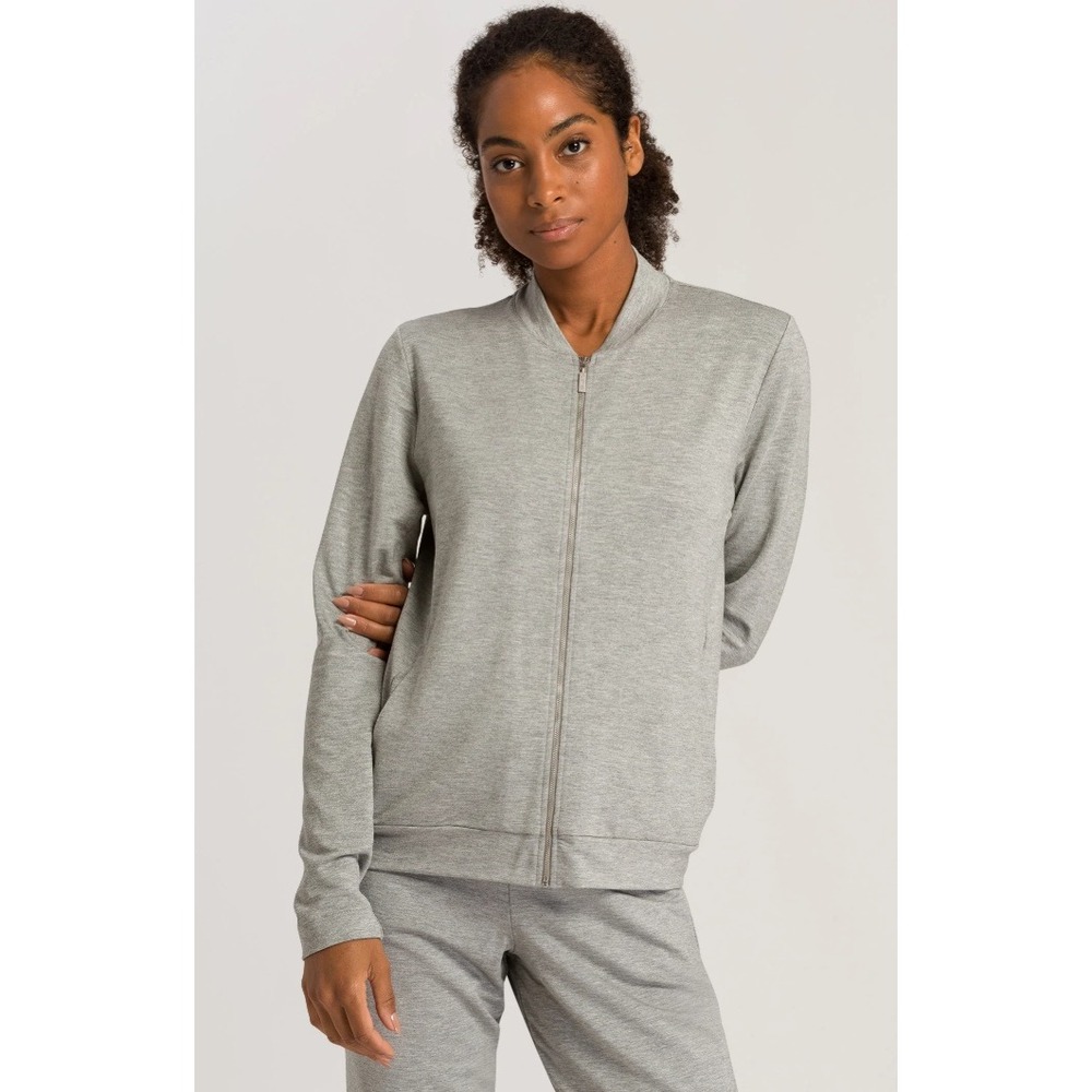 HANRO Balance Zip-Up Jacket Womens S Grey Minimalist Loungewear Athleisure